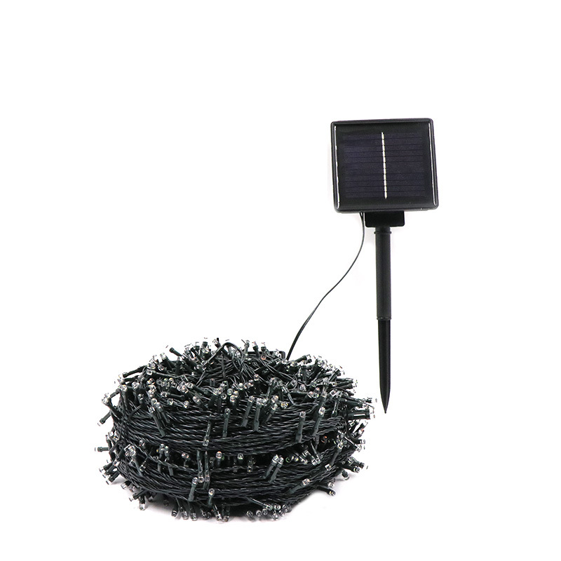 Solar string lights in a garden setting